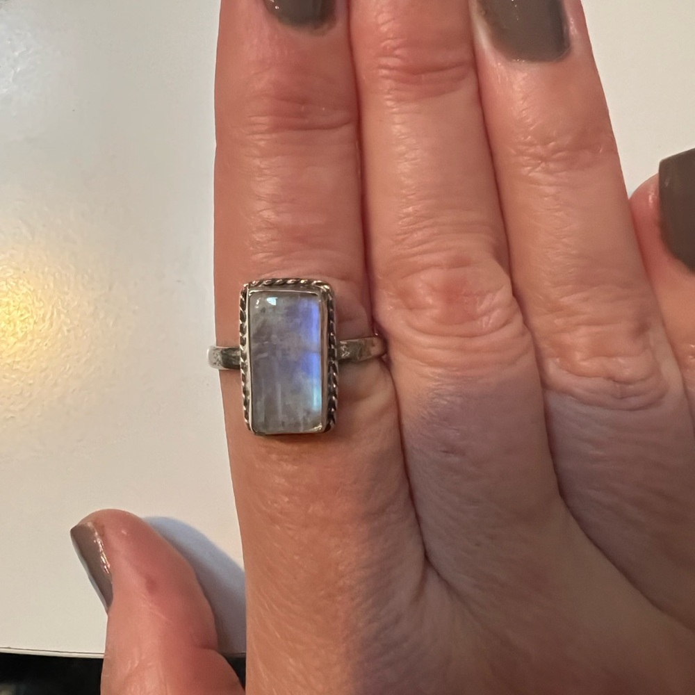Rectangular Moonstone Ring 8.5 - Picture 2 of 3